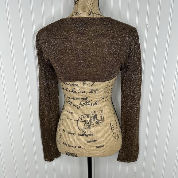 Wet Seal Bolero Shrug Sz L Brown Metallic Y2K Grunge Glam Holiday Party New Year - Picture 4 of 12
